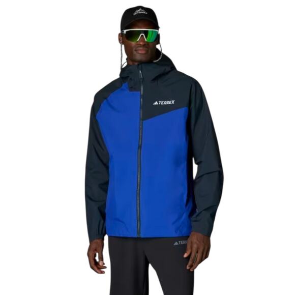 Adidas Terrex Rain.RDY Jacket Mens Medium Blue Hooded Waterproof Windbreaker - Picture 1 of 13